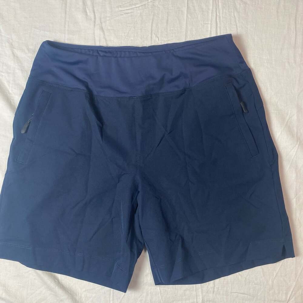 Santiny Women's 7" Athletic Running Shorts with Zipper Pockets Navy Blue Size M